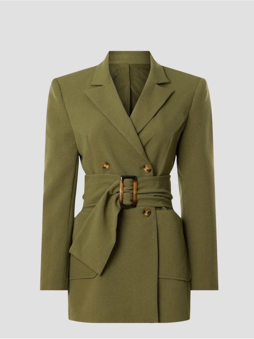 Tailored Olive Double-Breasted Belted Blazer Jacket - Women